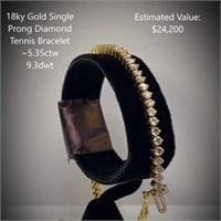 18kt Sinlge Prong Tennis Bracelet, ~5.35ctw
