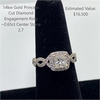 14kt Princess Cut Diamond Engagement Ring, 2.7dwt