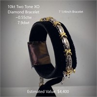 10kt Two Tone Diamond Bracelet, ~0.55ctw, 7.9dwt