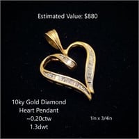 10kt Diamond Heart Pendant, ~0.20ctw, 1.3dwt
