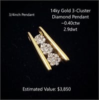 14kt 3-Cluster Diamond Pendant, ~0.40ctw, 2.9dwt
