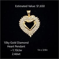 10kt Diamond Heart Pendant, ~1.10ctw, 2.4dwt