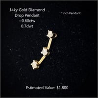 14kt Diamond Drop Pendant, ~0.60ctw, 0.7dwt