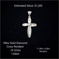 10kt Diamond Cross Pendant, ~0.12ctw, 1.0dwt