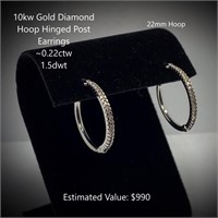 10kt Diamond Hoop Hinged Post Earrings