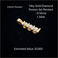 14kt Diamond Tension Set Drop Pendant