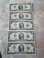 Five $2 bills 2003 and newer