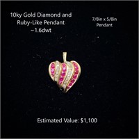 10kt Diamond 7 Ruby-Like Pendant, 1.6dwt