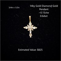 14kt Diamond Cross Pendant, ~0.15ctw, 0.6dwt