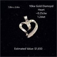 10kt Diamond Heart Pendant, ~0.25ctw, 1.2dwt