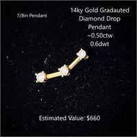 14kt Graduated Diamond Drop Pendant, ~0.50ctw