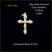 10kt Diamond cross Pendant, ~0.30ctw, 1.2dwt
