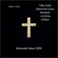 14kt Diamond Cross Pendant, ~0.22ctw, 0.9dwt