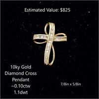 10kt Diamond Cross Pendant, ~0.10ctw, 1.1dwt
