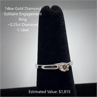 14kt Dia. Solitaire Engagement Ring, ~0.25ct Centr