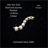 10kt Two Tone Diamond Journey Pendant, ~0.30ctw