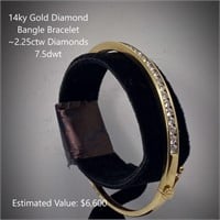 14kt Diamond Bangle Bracelet, ~2.25ctw, 7.5dwt