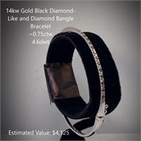 14kt Black Diamond & Diamond Bangle Bracelet