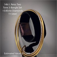 14kt I. Reiss 3-Bangle Set, ~0.80ctw Diamonds