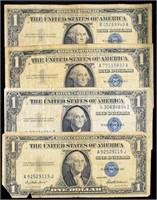 (4) $1Silver Certificates, Blue Seal, 1957B Serie