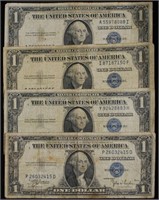 (4) $1 Silver Certificates, Blue Seal,
