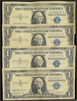 (4) $1 Silver Certificates, Blue Seal,  1957B