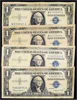 (4) $1 Silver Certificates, Blue Seal, 1957B Serie