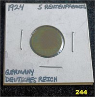 1924 German 5 Renten Pfennig Coin