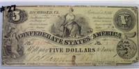 AUTHENTIC 1861 RICHMOND VA $5 CONFEDERATE NOTE