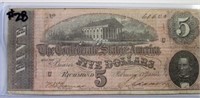 AUTHENTIC 1864 RICHMOND VA CONFEDERATE $5 NOTE