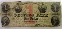AUTHENTIC 1862 PEOPLES BANK VERMONT$1 OBSOLETE