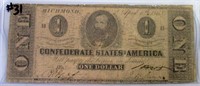 AUTHENTIC 1863 CONFEDERATE $1 ONE DOLLAR NOTE