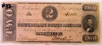 AUTHENTIC 1862 CONFEDERATE $2 TWO DOLLAR NOTE