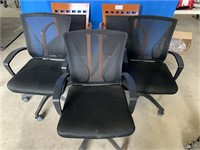2 Wooden Chairs, 3 Rolling Office Chairs