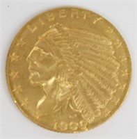 1909 $2.50 INDIAN GOLD COIN RAW