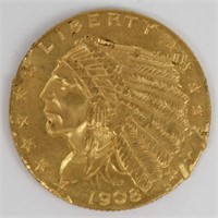 1908 $2.50 INDIAN GOLD COIN RAW