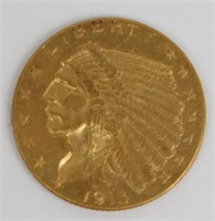 1913 $2.50 INDIAN GOLD COIN RAW