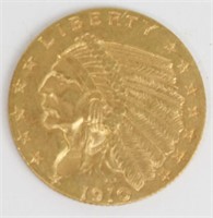 1910 $2.50 INDIAN GOLD COIN RAW