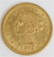 1873 LIBERTY OPEN 3 $2.5 GOLD COIN RAW