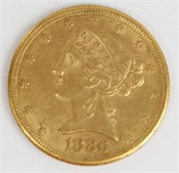 1886 S LIBERTY HEAD $5 GOLD COIN RAW