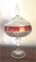 Clear w/ Cranberry Glass Candy Dish