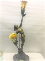 Bronze & Marble Statue Lamp By LeFaguays 27"