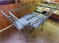 Green Metal Table Set, 6 Chairs