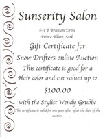 $100.00 Gift Certificate Sunserity Salon
