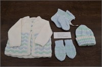 Hand-made Baby Sweater Set - white/blue/green