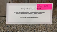 Simple Shots by Jackie Gift Card 
$130 value