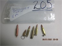 LOT OF 5  METAL -- BULLET   KEY CHAINS