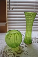 BLOWN GLASS-PAIR OF GREEN VASES