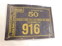 1922 Co.50 No. 916 Penna. Resident Hunter license