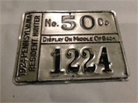 1924 Co.50 No.1224 Penna Resident Hunter license